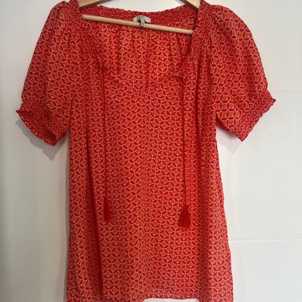 Joie Silk Red Patterned Peasant Blouse